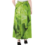 Green Lettuce Leaves Print Chiffon Maxi Skirt
