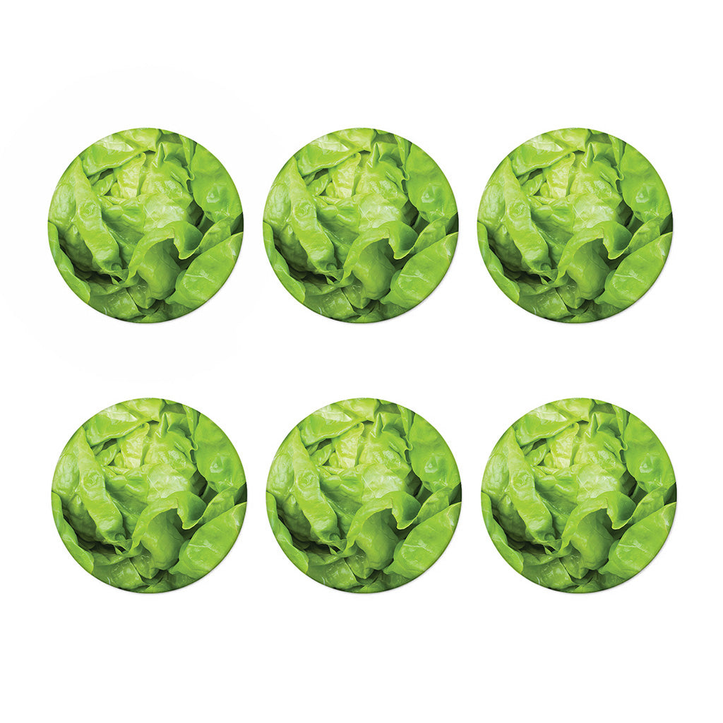 Green Lettuce Leaves Print Coaster Set