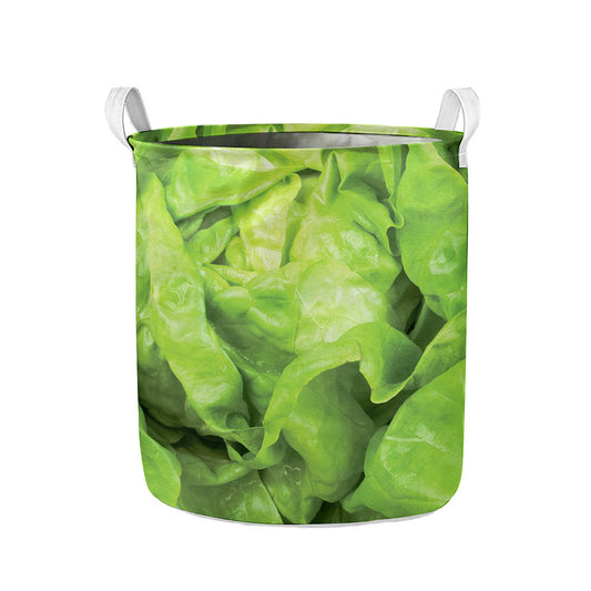 Green Lettuce Leaves Print Collapsible Laundry Basket