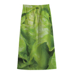 Green Lettuce Leaves Print Cotton Front Slit Maxi Skirt