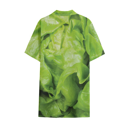 Green Lettuce Leaves Print Cotton Hawaiian Shirt
