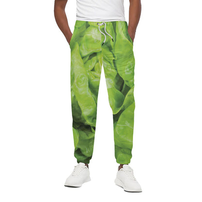 Green Lettuce Leaves Print Cotton Pants