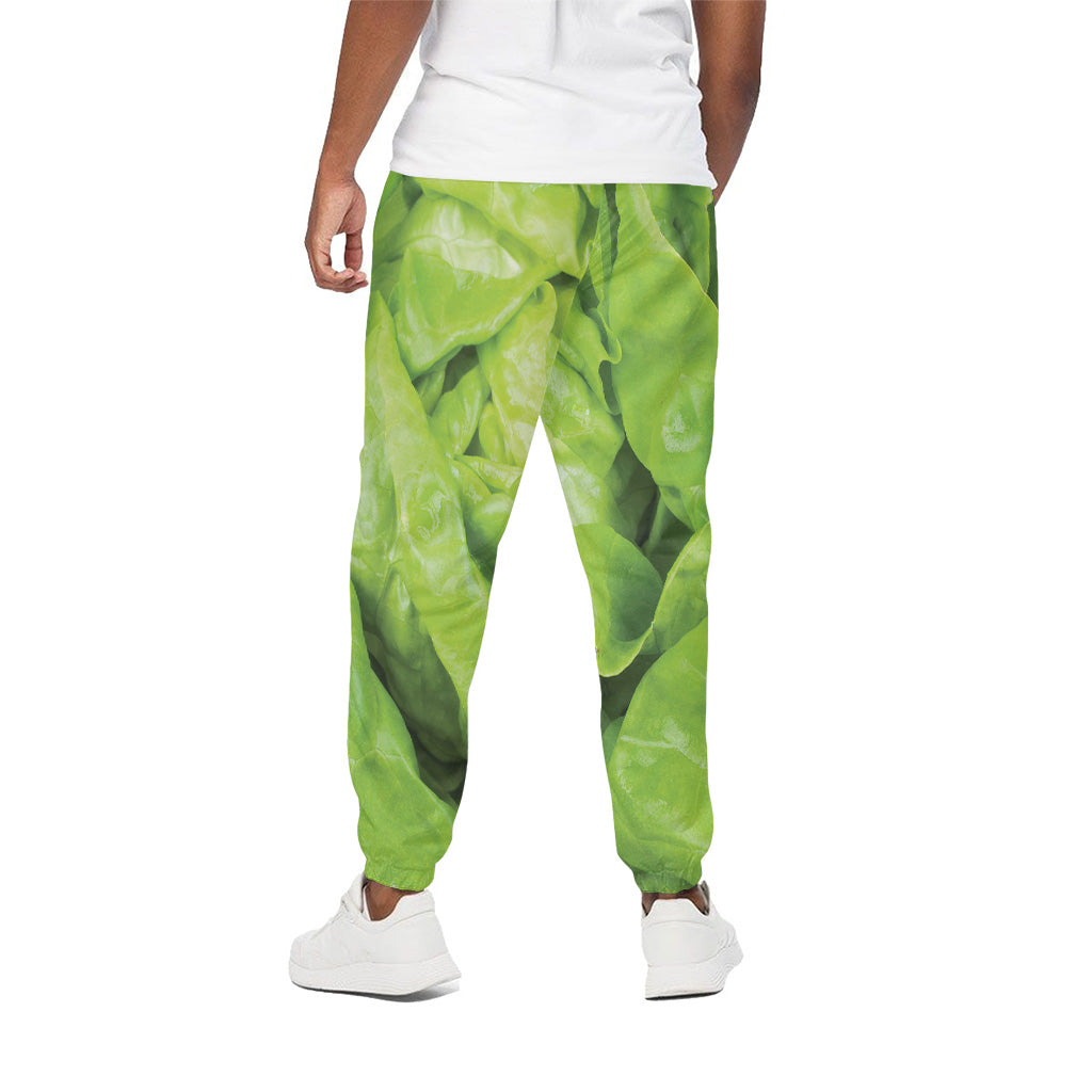 Green Lettuce Leaves Print Cotton Pants