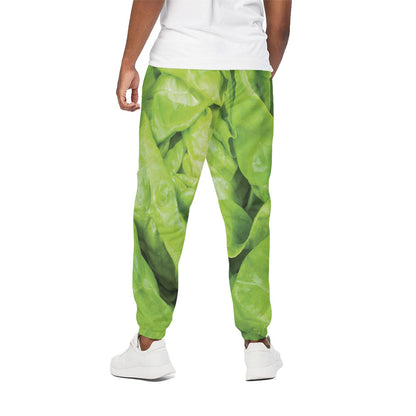 Green Lettuce Leaves Print Cotton Pants