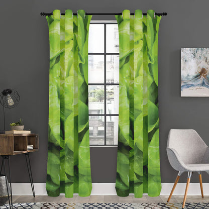 Green Lettuce Leaves Print Curtain