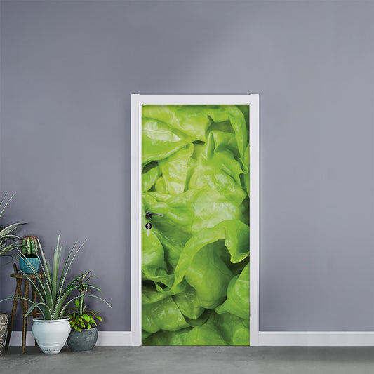 Green Lettuce Leaves Print Door Sticker