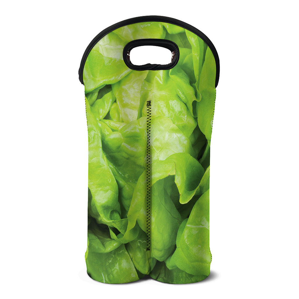 Green Lettuce Leaves Print Double Neoprene Wine Tote