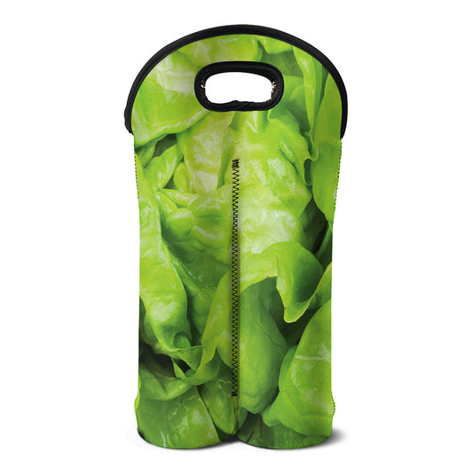 Green Lettuce Leaves Print Double Neoprene Wine Tote
