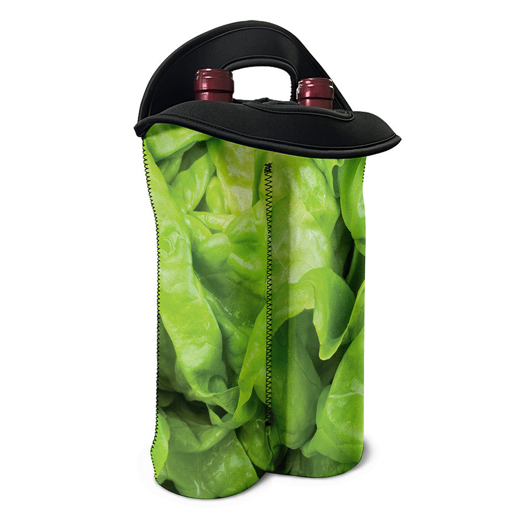 Green Lettuce Leaves Print Double Neoprene Wine Tote