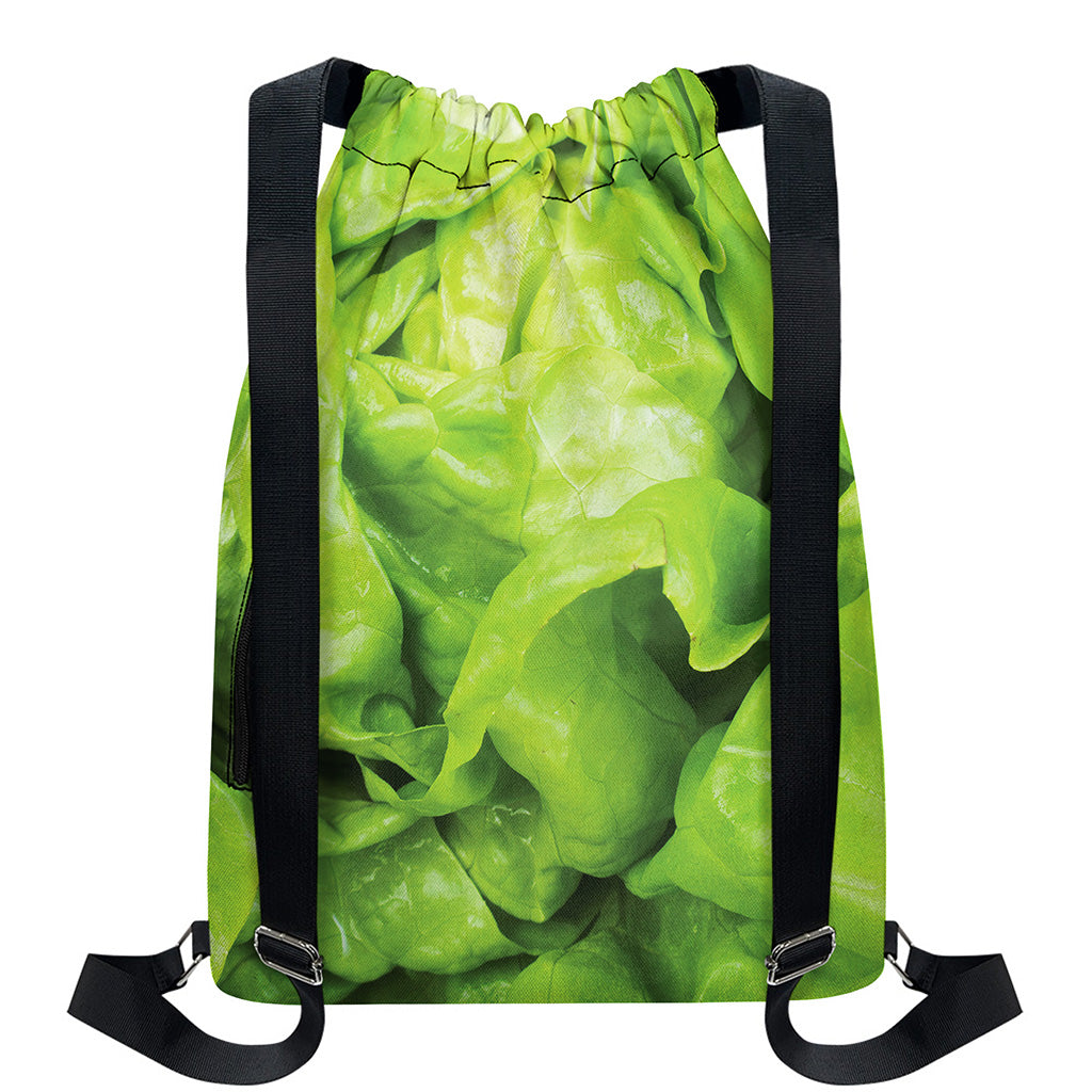 Green Lettuce Leaves Print Drawstring Backpack