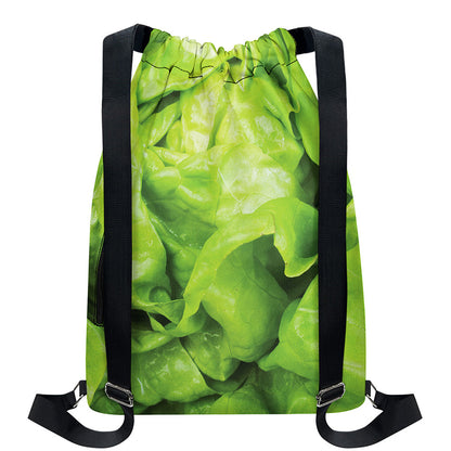 Green Lettuce Leaves Print Drawstring Backpack