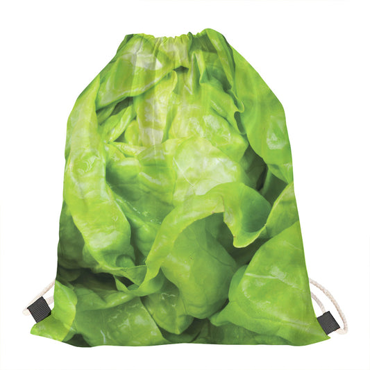 Green Lettuce Leaves Print Drawstring Bag