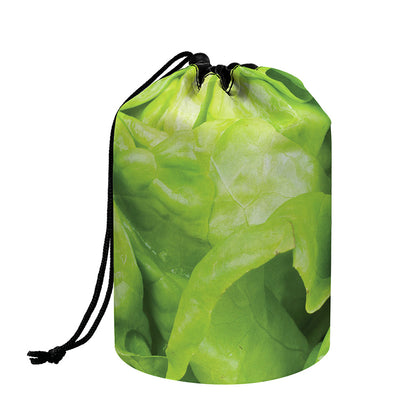 Green Lettuce Leaves Print Drawstring Makeup Bag
