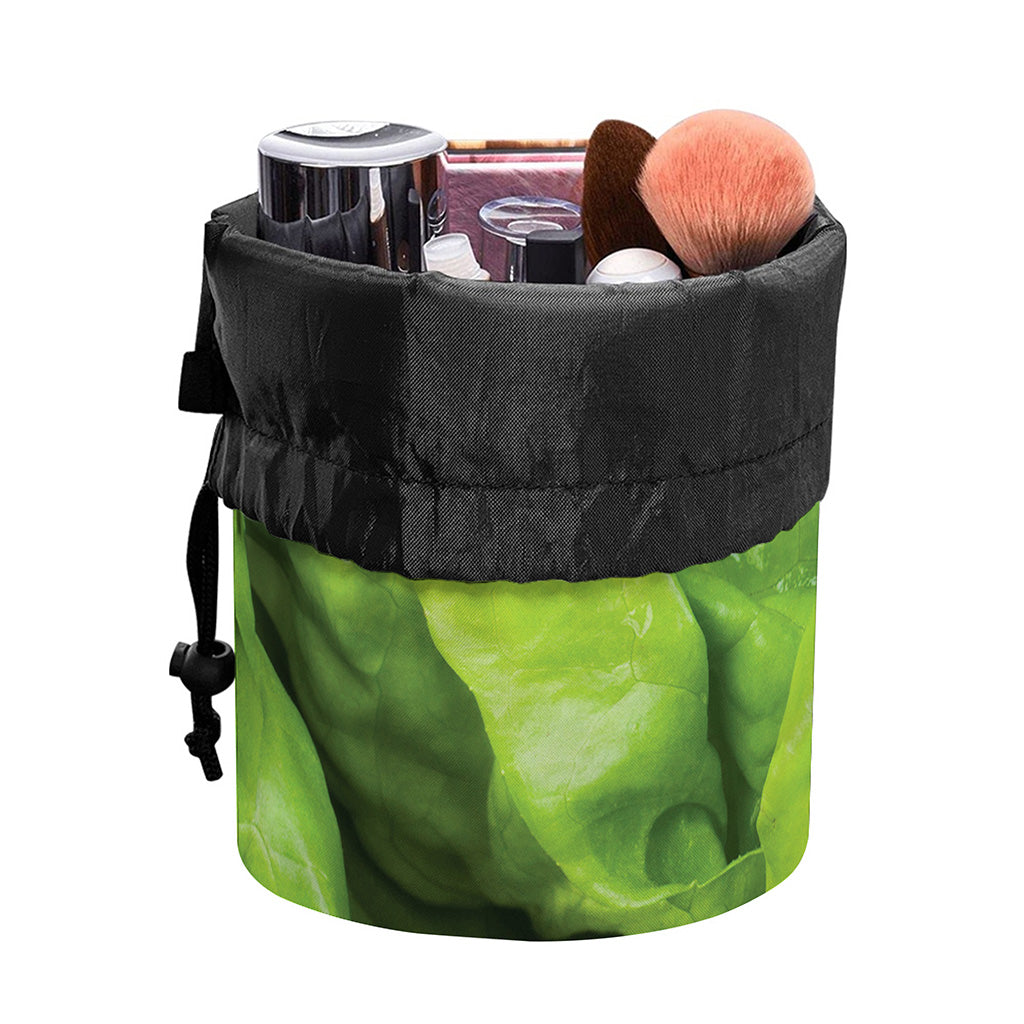 Green Lettuce Leaves Print Drawstring Makeup Bag