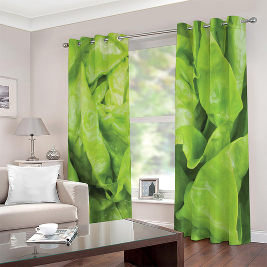 Green Lettuce Leaves Print Extra Wide Grommet Curtains