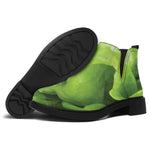 Green Lettuce Leaves Print Flat Ankle Boots