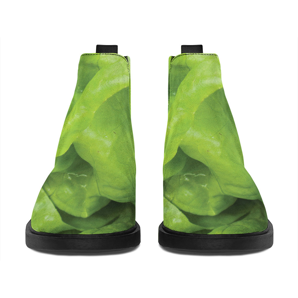 Green Lettuce Leaves Print Flat Ankle Boots