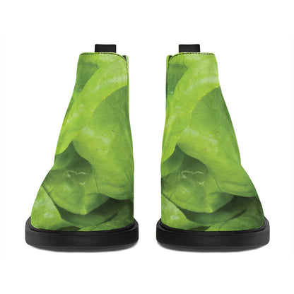 Green Lettuce Leaves Print Flat Ankle Boots