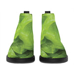 Green Lettuce Leaves Print Flat Ankle Boots