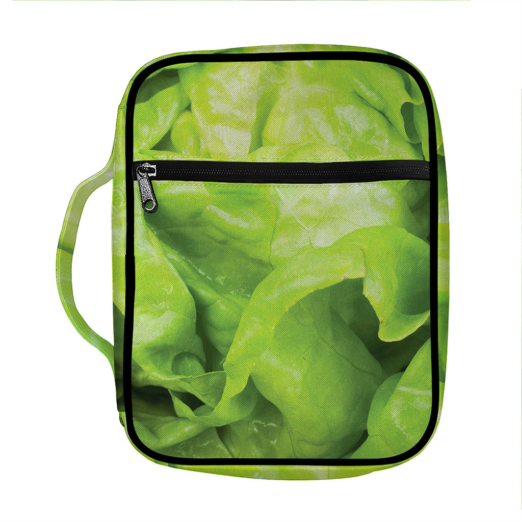 Green Lettuce Leaves Print Front Pocket Bible Bag