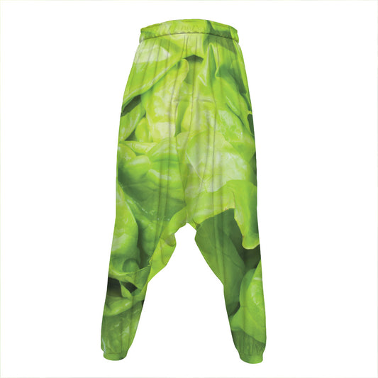 Green Lettuce Leaves Print Hammer Pants