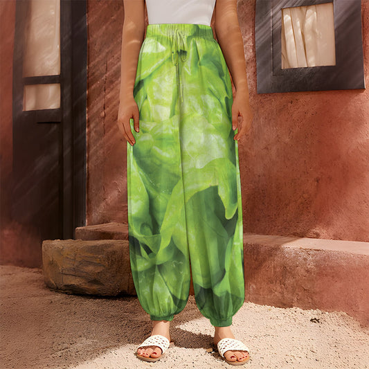 Green Lettuce Leaves Print Harem Pants
