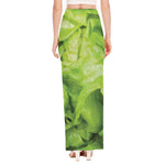 Green Lettuce Leaves Print High Slit Maxi Skirt