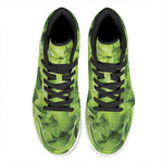 Green Lettuce Leaves Print High Top Leather Sneakers
