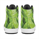Green Lettuce Leaves Print High Top Leather Sneakers