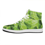 Green Lettuce Leaves Print High Top Leather Sneakers
