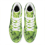 Green Lettuce Leaves Print High Top Leather Sneakers