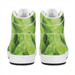Green Lettuce Leaves Print High Top Leather Sneakers