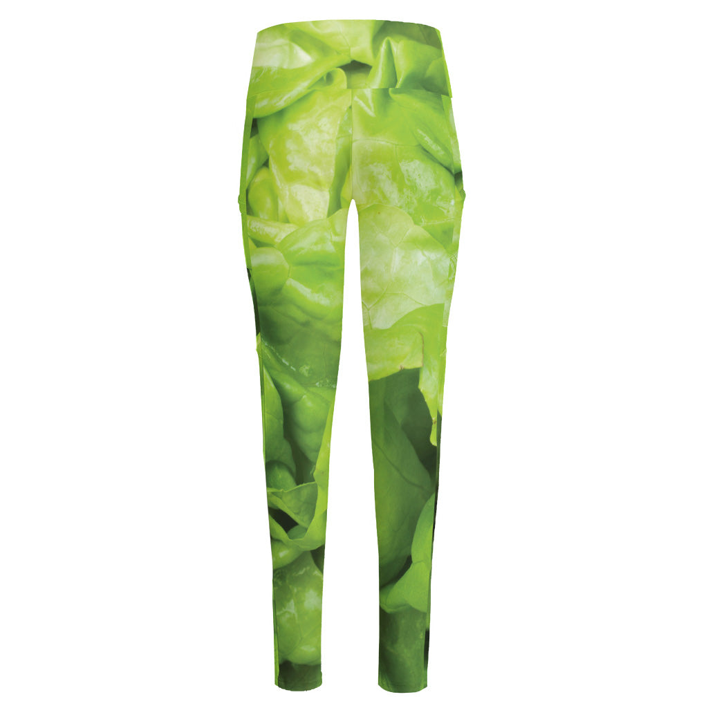 Green Lettuce Leaves Print High-Waisted Pocket Leggings