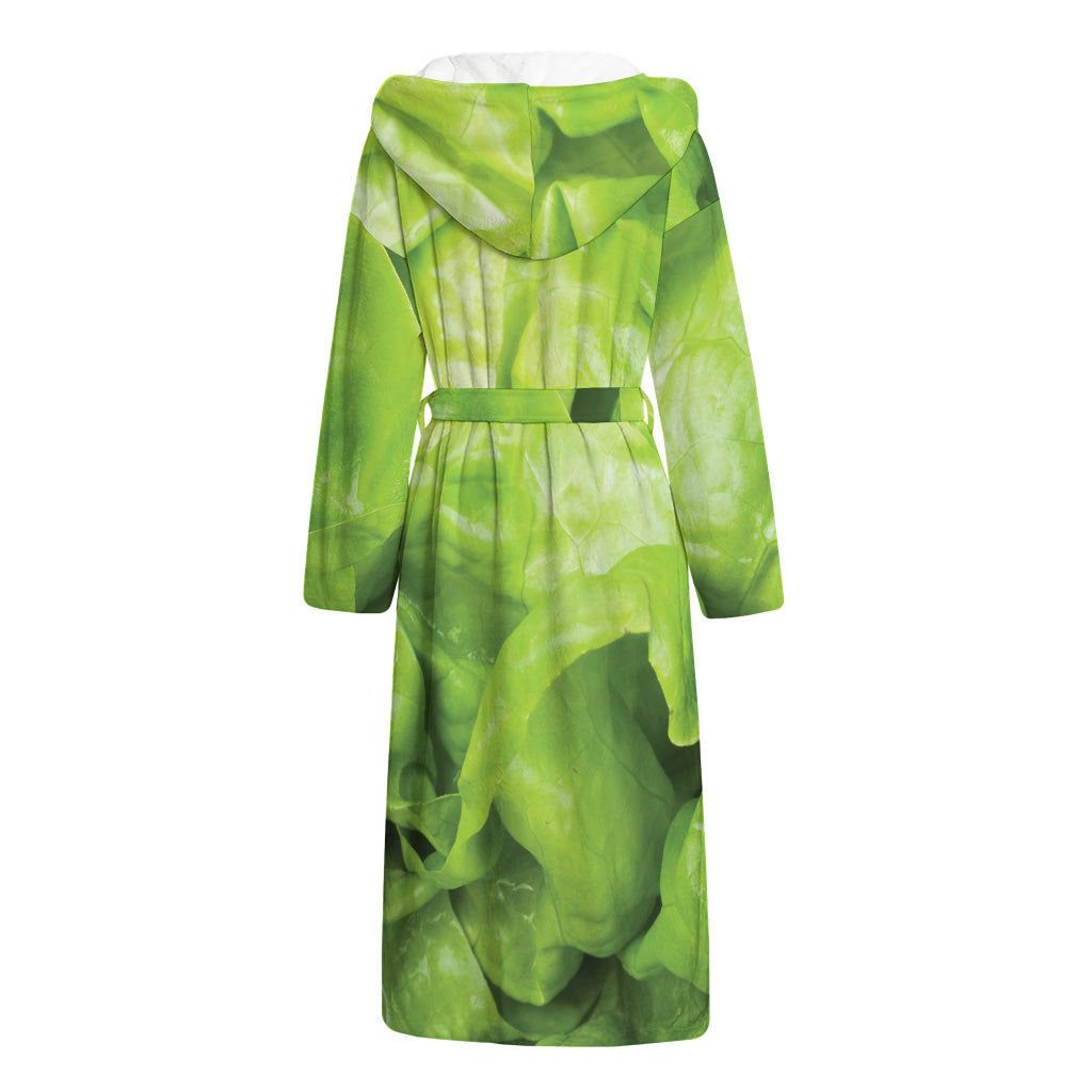 Green Lettuce Leaves Print Hooded Bathrobe
