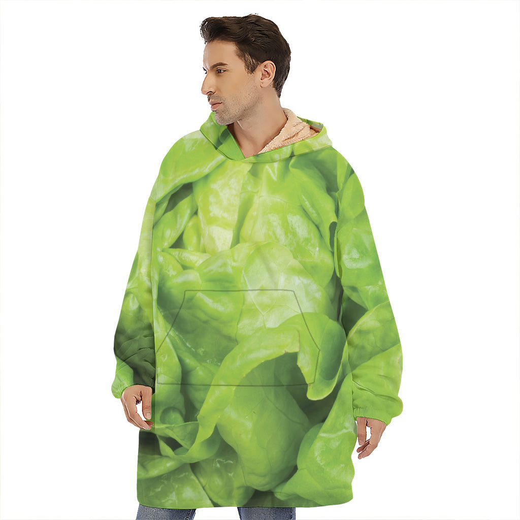 Green Lettuce Leaves Print Hoodie Blanket