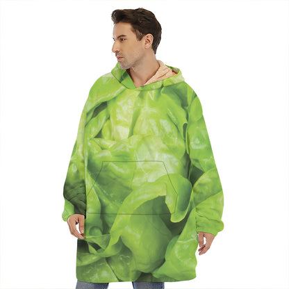 Green Lettuce Leaves Print Hoodie Blanket