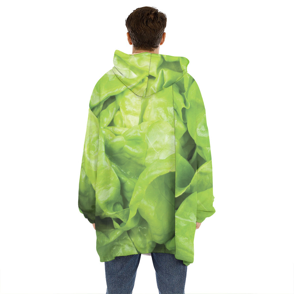 Green Lettuce Leaves Print Hoodie Blanket