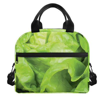 Green Lettuce Leaves Print Insulated Lunch Bag