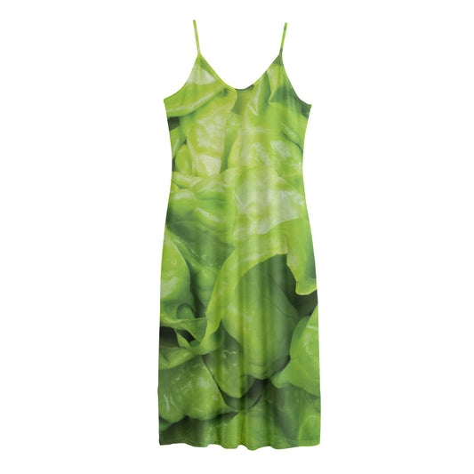 Green Lettuce Leaves Print Jersey Midi Cami Dress