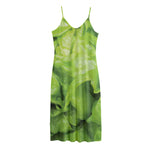Green Lettuce Leaves Print Jersey Midi Cami Dress