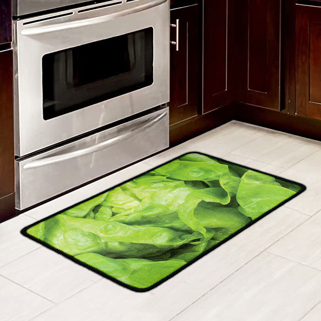 Green Lettuce Leaves Print Kitchen Mat