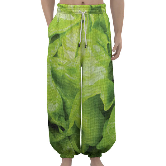 Green Lettuce Leaves Print Lantern Pants
