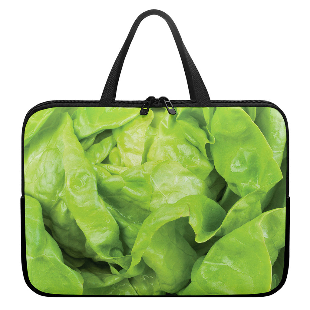 Green Lettuce Leaves Print Laptop Sleeve With Handle