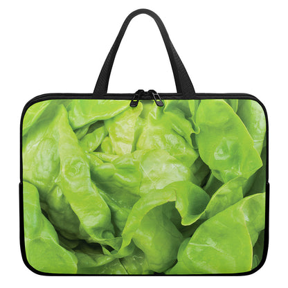 Green Lettuce Leaves Print Laptop Sleeve With Handle
