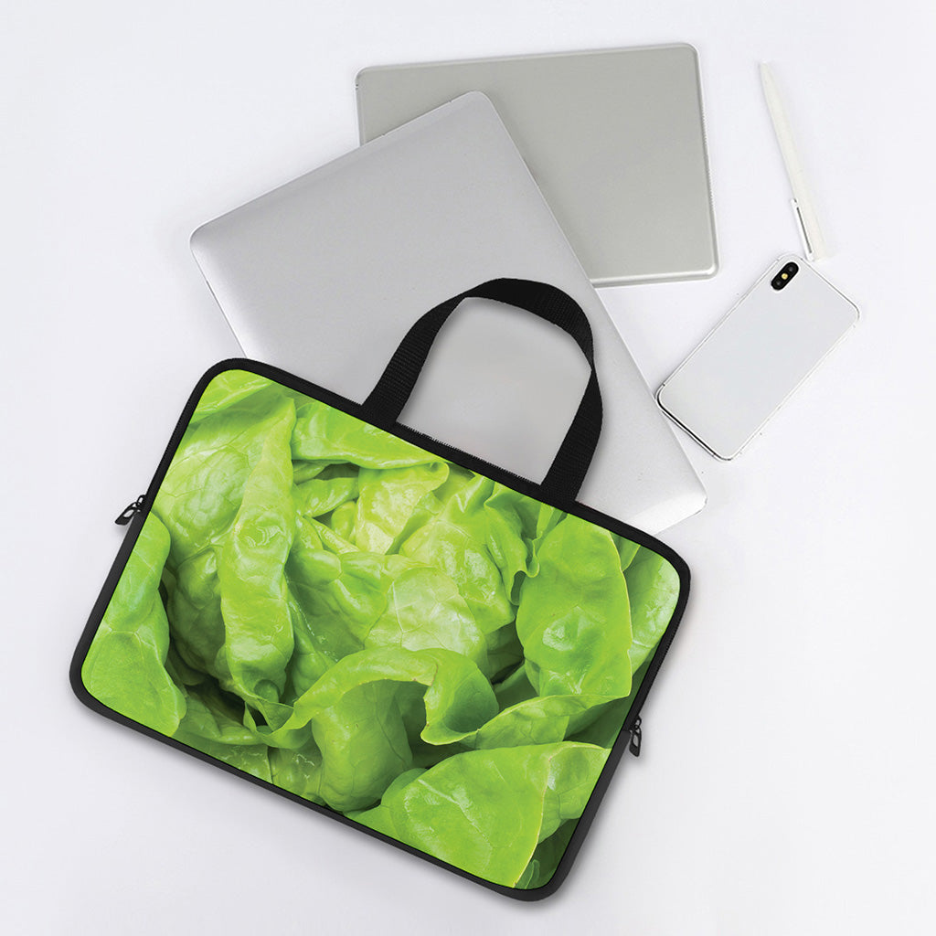 Green Lettuce Leaves Print Laptop Sleeve With Handle