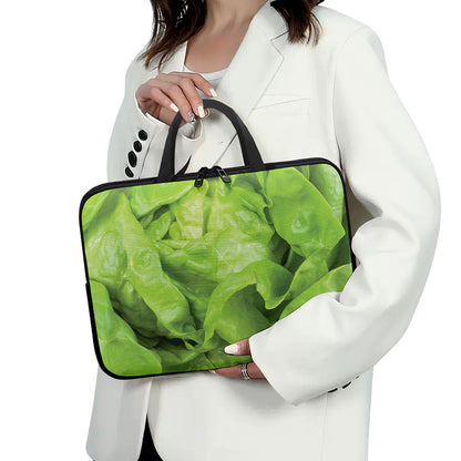 Green Lettuce Leaves Print Laptop Sleeve With Handle