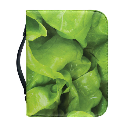 Green Lettuce Leaves Print Leather Bible Cover