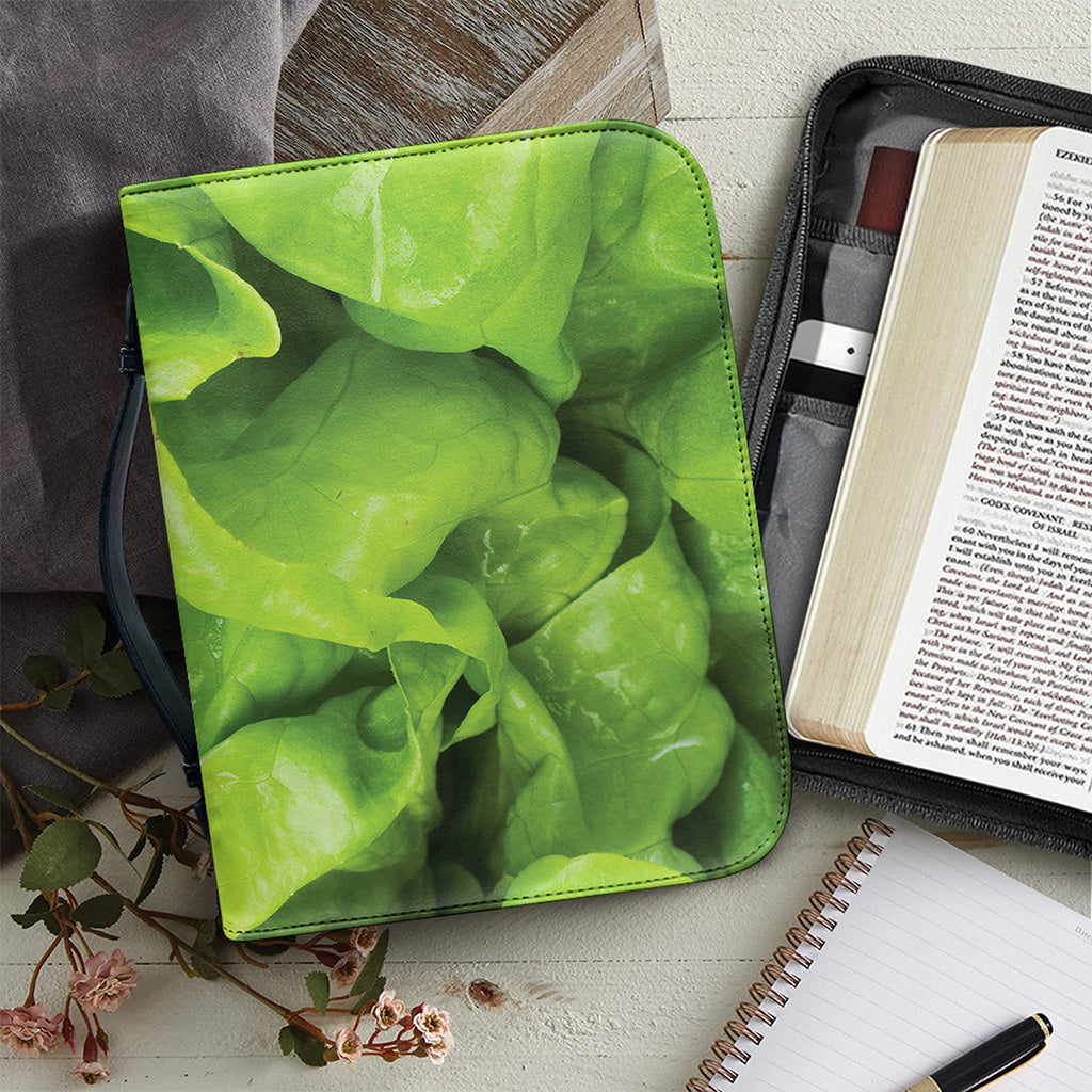 Green Lettuce Leaves Print Leather Bible Cover