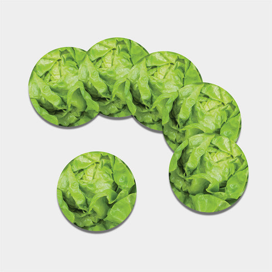 Green Lettuce Leaves Print Leather Coaster Set