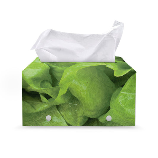 Green Lettuce Leaves Print Leather Tissue Box Cover